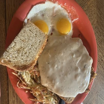 Squeeze In - Chicken fried steak with sunny side up eggs, hash brown and sourdough toast bread. - Breakfast & Brunch Near Me - Reno, Nevada