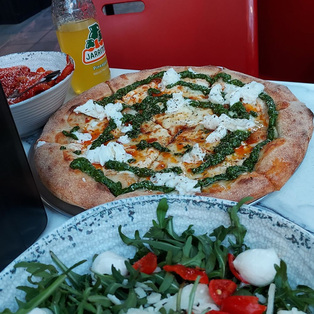 Slice House by Tony Gemignani - Burratta Queen Pizza (medium 12") and Arugula Salad - Pizza Near Me - Burbank, California Slice House by Tony Gemignani - Burratta Queen Pizza (medium 12") and Arugula Salad - Pizza Near Me - Burbank, California