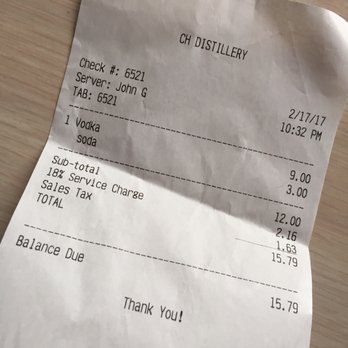 CH Distillery - $12 drinks are actually $16. And they keep the change when you pay cash. - Cocktail Bars Near Me - Chicago, Illinois