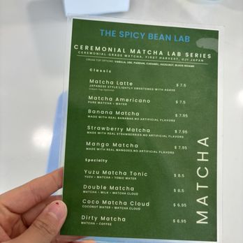 The Spicy Bean Lab - Match menu - Coffee & Tea Near Me - Laguna Beach, California The Spicy Bean Lab - Match menu - Coffee & Tea Near Me - Laguna Beach, California