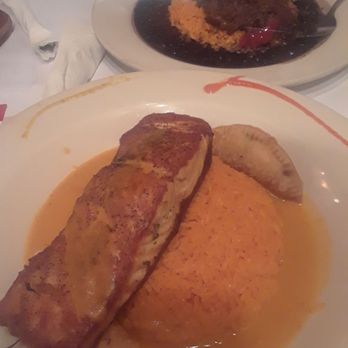 Cabana - The salmon special (I opted for yellow/saffron rice instead of the black rice) with lobster sauce - Latin American Near Me - Forest Hills, New York Cabana - The salmon special (I opted for yellow/saffron rice instead of the black rice) with lobster sauce - Latin American Near Me - Forest Hills, New York