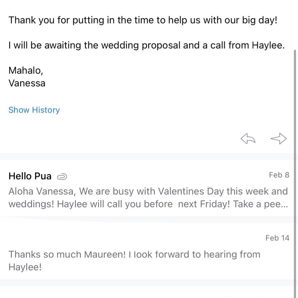 The Pua Bar - Email thread asking for a proposal - Florists Near Me - Lihue, Hawaii The Pua Bar - Email thread asking for a proposal - Florists Near Me - Lihue, Hawaii