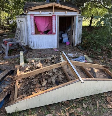 Shed Removal - This shed was filled with moldy boxes and things that needed to be thrown out before demolishing the shed. Happened quick and we got it done just one day after closing! Shed Removal - This shed was filled with moldy boxes and things that needed to be thrown out before demolishing the shed. Happened quick and we got it done just one day after closing!
