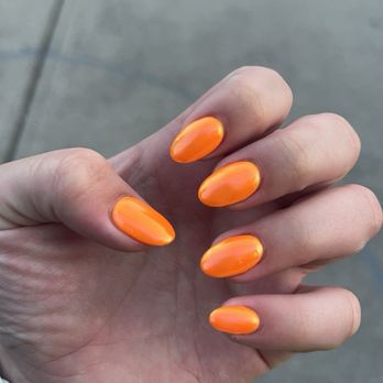 Hi-Tech Nails & Spa - Acrylic Nails - Orange with Chrome - Nail Salons Near Me - Greenfield, Indiana