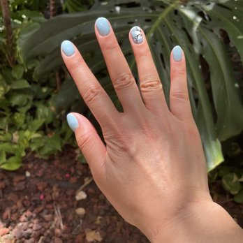 Tami-A Nails Salon - Robin blue with flower design ($5 extra for each nail with a design) - Nail Salons Near Me - Honolulu, Hawaii Tami-A Nails Salon - Robin blue with flower design ($5 extra for each nail with a design) - Nail Salons Near Me - Honolulu, Hawaii