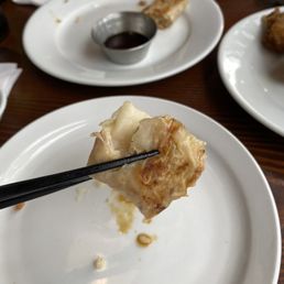 The size of one piece of the overcooked soggy "gyozas" - more like a gyoza cut in half. The size of one piece of the overcooked soggy "gyozas" - more like a gyoza cut in half.