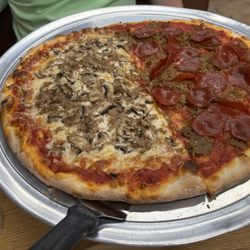 D. Americo's Pizzeria - Medium pizza w/ meatball/pepperoni and no cheese on one side and meatball/mushroom w/ cheese on other side