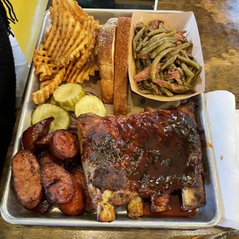 Kamp - Smoked Ribs and Sausage Plate - Bars Near Me - Houston, Texas Kamp - Smoked Ribs and Sausage Plate - Bars Near Me - Houston, Texas