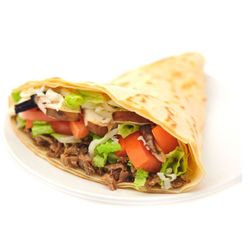 Chicken Teriyaki Crepe: Marinated chicken teriyaki crepe with shredded cheese, organic salad, unagi sauce, and Japanese mayonnaise.