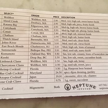 Neptune Oyster - Raw bar menu - Seafood Near Me - Boston, Massachusetts