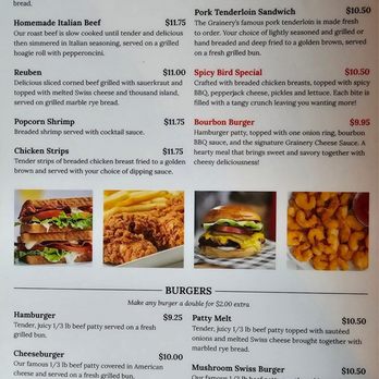 Grainery - Menu - Barbeque Near Me - Pleasant Plains, Illinois