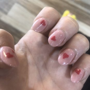Paris Nails - Dip nails with hand painted hearts - Nail Salons Near Me - Largo, Florida