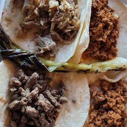 Chorizo, Steak, and Carnitas tacos
