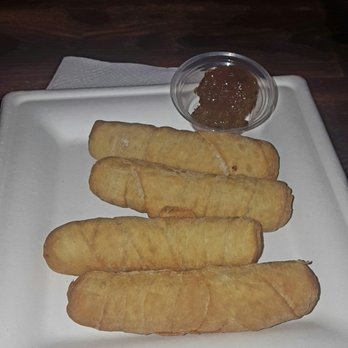 Amara Chocolate & Coffee - Tekes (cheese sticks) with jalapeno jelly sauce. - Coffee & Tea Near Me - Pasadena, California Amara Chocolate & Coffee - Tekes (cheese sticks) with jalapeno jelly sauce. - Coffee & Tea Near Me - Pasadena, California
