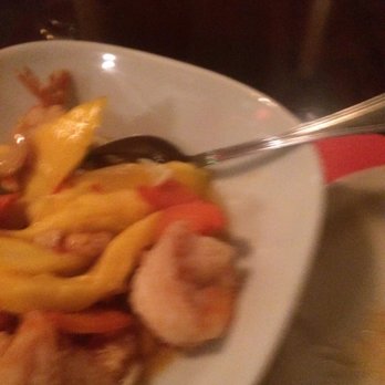 Eat at Thai - Mango Shrimp and Thai coffee in the background. - Thai Near Me - Gainesville, Georgia