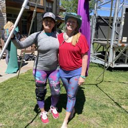 Esencia Yoga Spa - Tammy Miller flying Melinda in an aerial session!