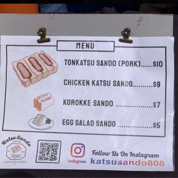 Katsu Sando 808 - Simple menu - Japanese Near Me - Honolulu, Hawaii