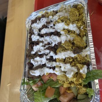 Halal Hub - Combination Chicken and Gyro Over Rice Plate - Mediterranean Near Me - Austin, Texas