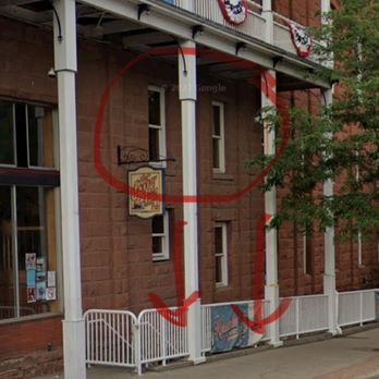 Weatherford Hotel - Windows of room 43 circled in red and arrows pointing to smoking area in stairwell - Hotels Near Me - Flagstaff, Arizona Weatherford Hotel - Windows of room 43 circled in red and arrows pointing to smoking area in stairwell - Hotels Near Me - Flagstaff, Arizona