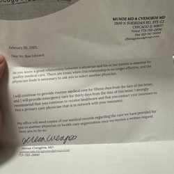 Chicago Medical Group - Their discharge letter for not wanting to be double billed.