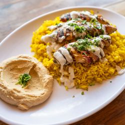 Shish Tawook Plate - Chicken breast tenders marinated with fresh garlic and lemon.