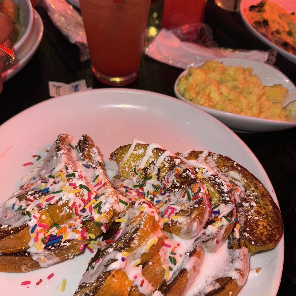 Lost & Found - Funfetti French Toast with two cheese eggs - Cocktail Bars Near Me - Houston, Texas Lost & Found - Funfetti French Toast with two cheese eggs - Cocktail Bars Near Me - Houston, Texas