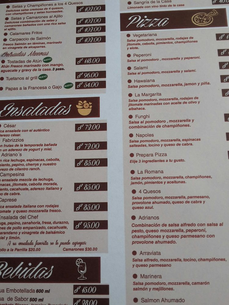 ADRIANO’S PIZZA PASTA & VINO Updated September 2024 10 Photos Av. Cerro Gordo 3157