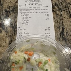 KFC - Coleslaw that's had a pcs of plastic in the bottom.