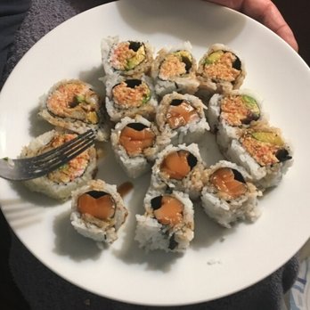 San Sushi - Salmon Roll (6pc), California Roll (6pc) Shrimp Tempura Crunch Roll - Sushi Bars Near Me - Placentia, California San Sushi - Salmon Roll (6pc), California Roll (6pc) Shrimp Tempura Crunch Roll - Sushi Bars Near Me - Placentia, California