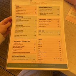 Breakfast menu Breakfast menu