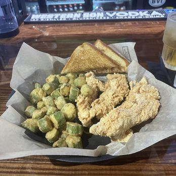 Holleman Tavern - Chicken strips, fried okra, and Texas toast. - Wraps Near Me - College Station, Texas Holleman Tavern - Chicken strips, fried okra, and Texas toast. - Wraps Near Me - College Station, Texas