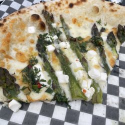 Elgin Harvest - Asparagus pizza with ricotta, feta, dill, chives and lemon oil