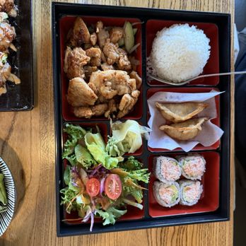 Sushi Sakana - Chicken teriyaki bento box, gyoza, California roll, ginger salad - Japanese Near Me - Irving, Texas Sushi Sakana - Chicken teriyaki bento box, gyoza, California roll, ginger salad - Japanese Near Me - Irving, Texas