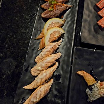Catch and Fire - Japanese mayo salmon, lemon salmon, and pepper tuna nigiri - Japanese Near Me - Las Vegas, Nevada Catch and Fire - Japanese mayo salmon, lemon salmon, and pepper tuna nigiri - Japanese Near Me - Las Vegas, Nevada