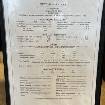 Bertolo's Pizza - Menu - Pizza Near Me - Simpsonville, South Carolina