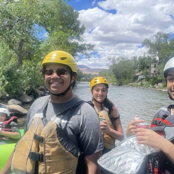 Sierra Adventures - Kids taking a break on one of the many gorgeous banks! - Tubing Near Me - Reno, Nevada
