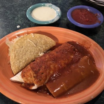 El Charro Mexican Restaurant - The Number 6 dinner, ground beef taco, burritos, and enchilada with red sauce. Tasty. - Mexican Near Me - Mountain Home, Arkansas