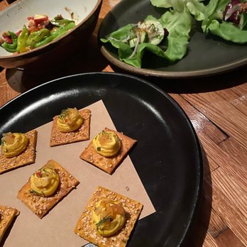 Husk - TN Cheddar Pimento Cheese and Kentuckyaki Pig 's Ear Lettuce Wraps - American Near Me - Charleston, South Carolina Husk - TN Cheddar Pimento Cheese and Kentuckyaki Pig 's Ear Lettuce Wraps - American Near Me - Charleston, South Carolina