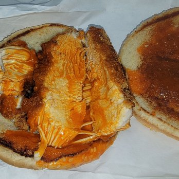 Burger Point - Inside was one chicken strip that was cut in half, then filleted open to fill up the bun space. Not even close to what was advertised. - Burgers Near Me - Riverside, California