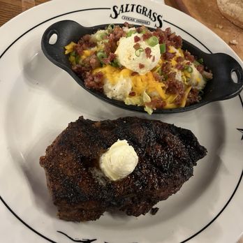 Saltgrass Steak House - 12 oz NY with loaded mash - Seafood Near Me - Stateline, Nevada