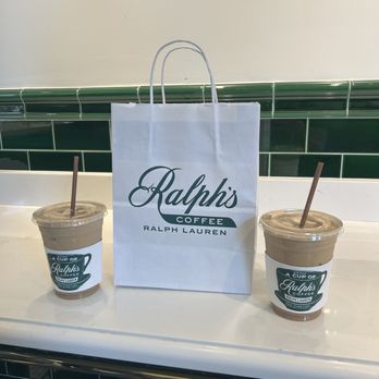 Ralph's Coffee - Our 2 orders of Unsweetened Draft Oat Latte. Cute aesthetic of our shopping bag. - Coffee & Tea Near Me - Newport Beach, California