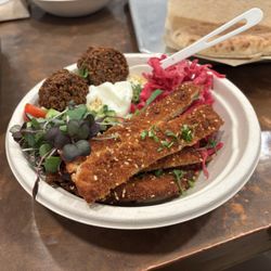 The Hummus Shop - Chick'n Schnitzel Bowl with Falafel