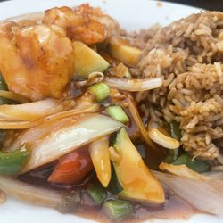 Jade Chinese Restaurant - Szechuan shrimp lunch plate ( request non-spicy)