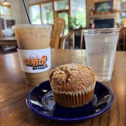 Graffiti Corner - Pumpkin muffin and iced white chocolate mocha.
