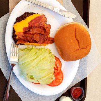 Nation's Giant Hamburgers - Forgot, per usual, to START with the photo! This is my bacon cheeseburger with bun on side. - Burgers Near Me - Modesto, California