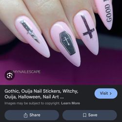 Hip Hop Nails - The coffin upside down cross and a devil star I asked for with the key stone
She insisted and pushed me into using stickers.