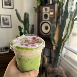 Pink cloud strawberry matcha latte