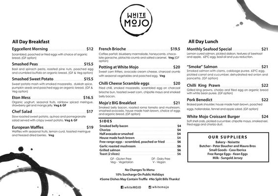Menu photo 2 White Mojo Speciality Coffee & Roaster Balwyn, VIC Menu photo 2 White Mojo Speciality Coffee & Roaster Balwyn, VIC