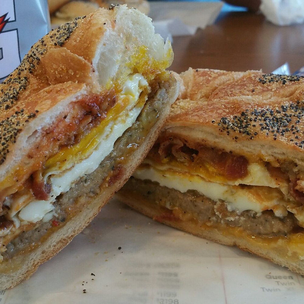 Bacon Sausage Cheddar and 2 eggs over medium. Not bad.