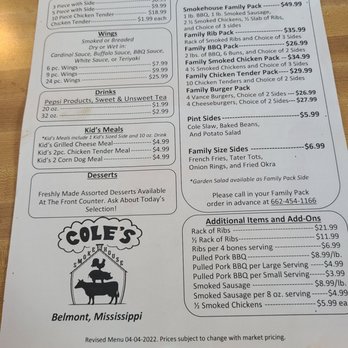 Cole's Smokehouse - Menu - Barbeque Near Me - Belmont, Mississippi Cole's Smokehouse - Menu - Barbeque Near Me - Belmont, Mississippi